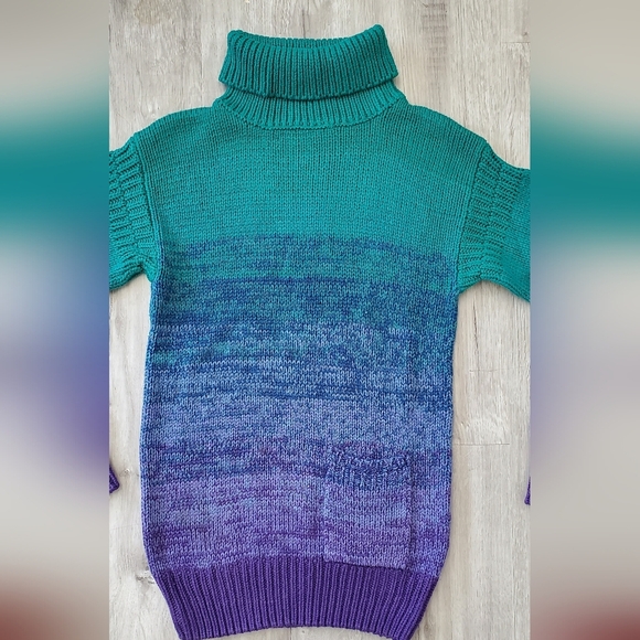 Jantzen Silk Knit Gradient Turtleneck Sweater in Teal Purple Ombre Size Small - Picture 5 of 8